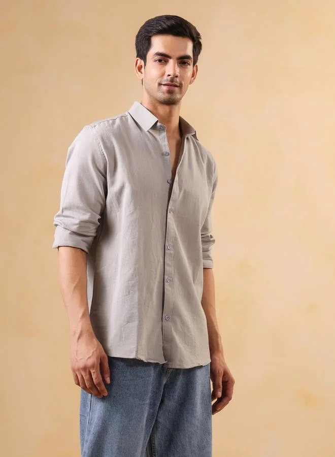 ترولوم قميص قطن سادة بقصة مريحة للرجال